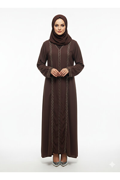 RIZQE Cocoa Brown Chiffon & Satin Abaya | Rizqé Slim-Fit A-Line | Artisan Ver...