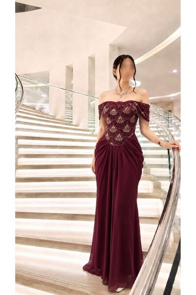 Jood Off-Shoulder Embroidered Corset Evening Gown