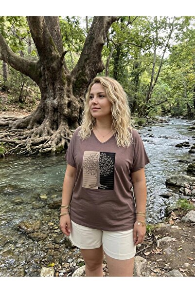 EMZAGİYİM Viscose Suede Appliqued Tree Pattern Stone-Embellished Blouse