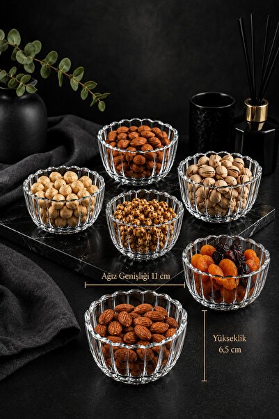 Karçiçeği Home 6-Piece Papatya Glass Sugar Bowl Breakfast Snack Bowl 11 cm