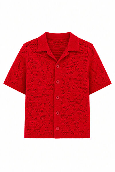 HAZELANNA Patterned Red Shirt Knitwear