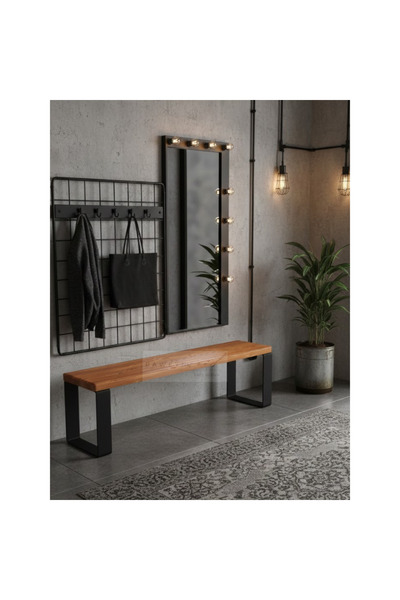 raweyn Gaia Kütük Masif Ahşap Bahçe Bankı Bench Balkon Teras Metal Ayak 80cm