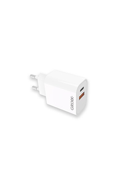 Grixx Nabíjacia zástrčka, 20W, USB-C + USB-A rýchle nabíjanie - biela Grixx, ...