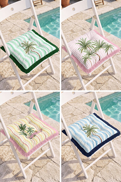 Realhomes Palm Tree and Striped Patterned Multi-Colored Garden Chair Cushion ...