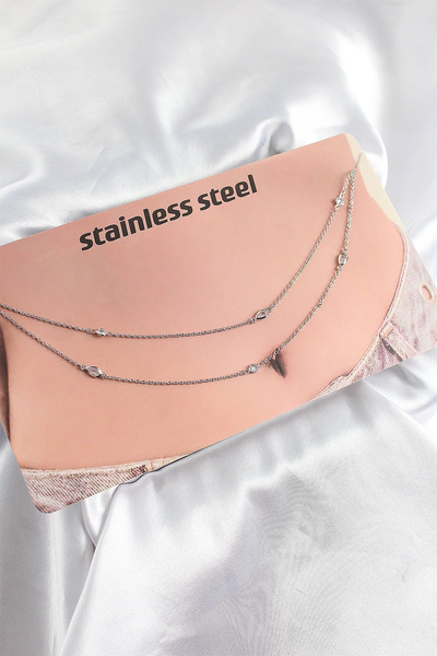 SORA GROUP 316L Steel Zircon Stone Drop Model Silver Color Belly Waist Chain