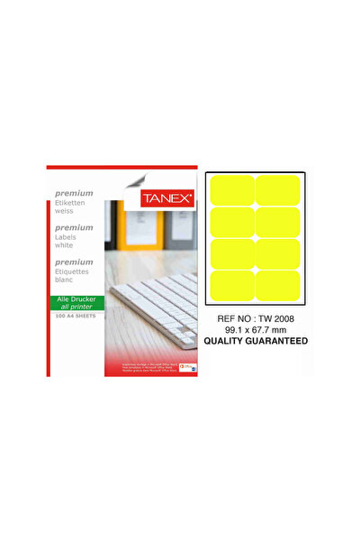 Tanex Self-adhesive Color Labels, 8/A4, 99.1 X 67.7Mm, 25 Sheets/Pack, Tanex,...