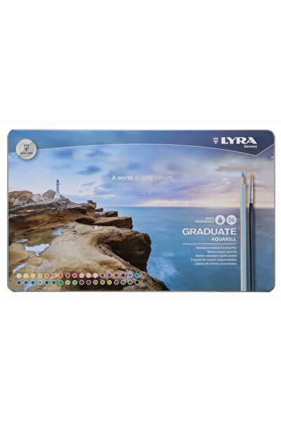 LYRA Creioane Colorate Graduate Aquarell, 36 Culori+Pensula/Cutie Metalica, M...