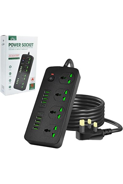 Generic Surge Protector Power Strip Flat Plug Extension Cord With 4 Outlets A...