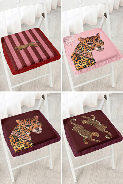 Realhomes Leopard Figured Burgundy and Pink Colored 4-Piece Fringed Zippered ...