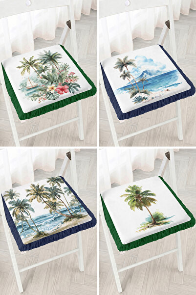 Realhomes Tropical Palm, Sea and Sailboat Patterned 4-Piece Fringed Zippered ...