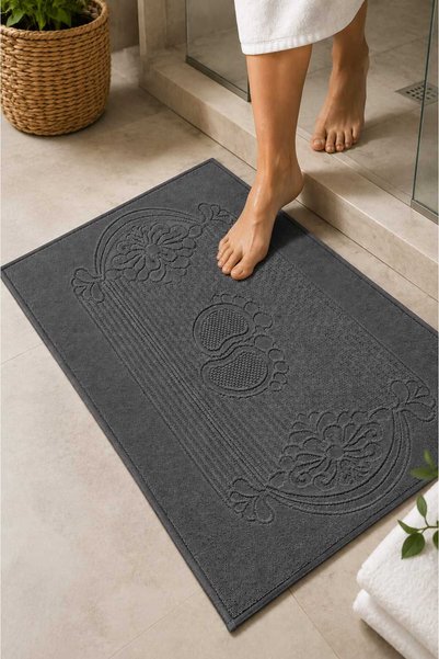 Three Roses 100% Cotton 50X75 2-Piece Striped Gray - Anthracite Foot Towel, Foot Mat, Mat Set, Bathroom Mat