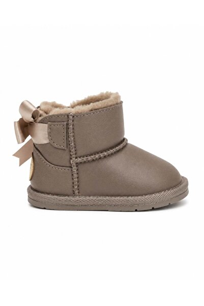 Tecnobaby Baby Girl's Suede Boots with Bow on the Back and Wool Inside, Brown