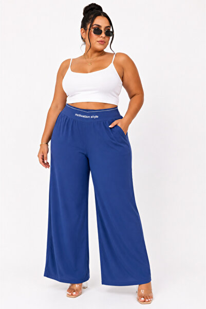 MOTIVATION Plus Size Elastic Waist Satin Lycra Pocketed Loose Fit Women's Tro...