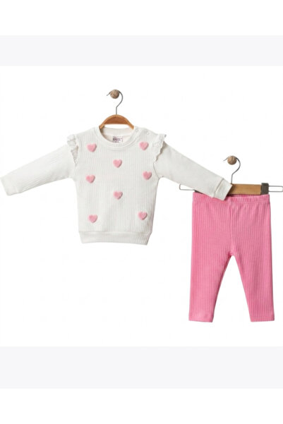 NİKUBY BABY Baby Girl Seasonal 2-Piece Set Single Heart Embossed Long Sleeve ...