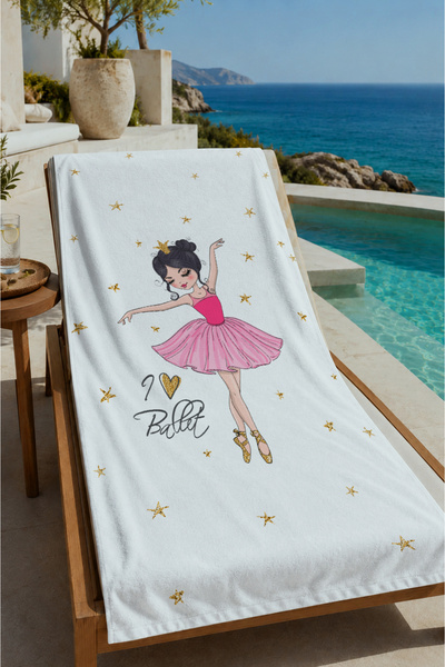Evmila Prosop de plajă cu model 70x150 pentru fete balerină cu fustă roz - Pr...