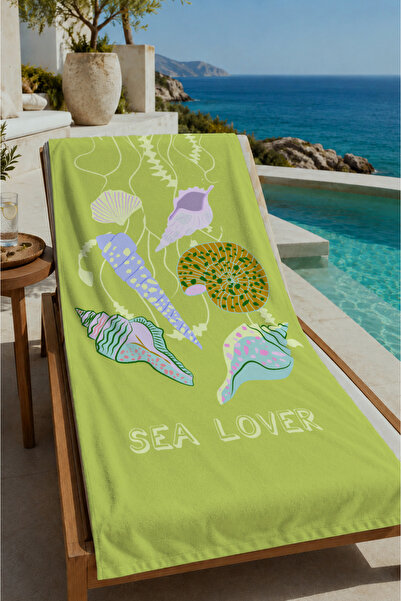 Evmila Green Sea Lover Sea Shell and Fish Patterned 70X150 Beach Towel - Digi...