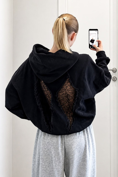 Violon WING SIRT DANTEL KANAT DETAYLI SWEATSHIRT SİYAH