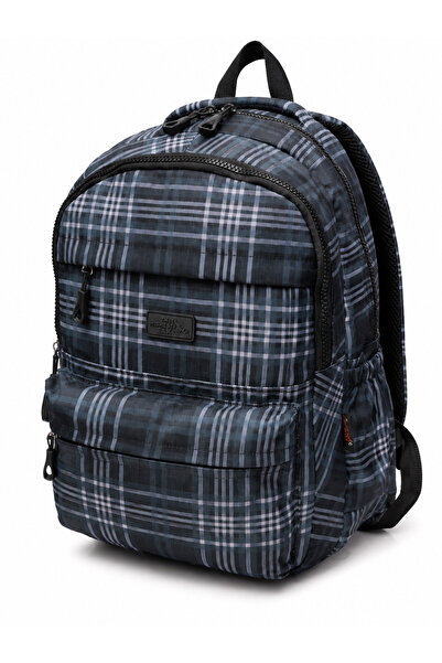 Dadacuq Rucsac de zi cu două compartimente, unisex, în carouri, albastru mari...
