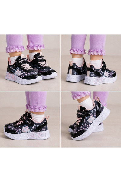 Callibron Kız Çocuk Işıklı Spor Ayakkabı – Cırt Cırtlı Günlük Sneaker – Kalp ...