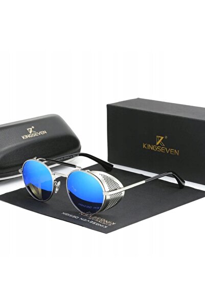 KINGSEVEN Ochelari de soare bărbați, Kingseven, model rotund, ramă din oțel i...