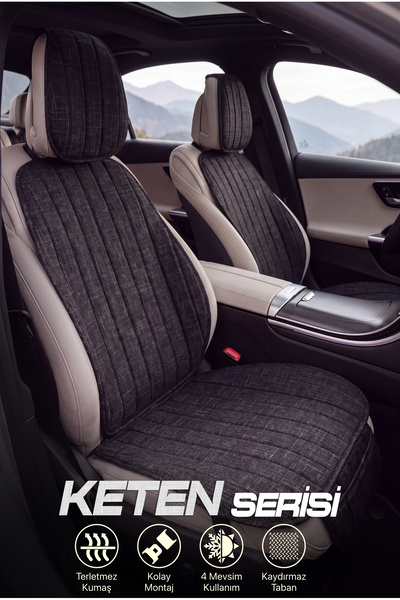 TORPEDO Linen Series Car Seat Cushion Set with Pockets & Anti-Sweat Backing -...