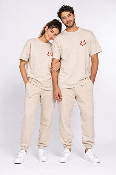 NEVERMİND Lover Combination Smiley Printed Couple T-Shirt Oversize Unisex 100...