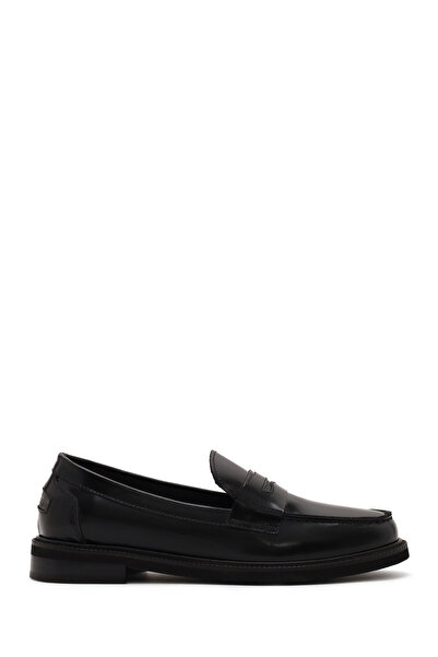 Derimod Women's Black Leather Masculine Loafer Af140003Da