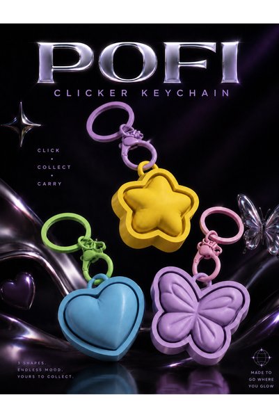 Pocket People Pofi Clicker Keychain – Push-Click Fidget Stress Toy Bag Ornament