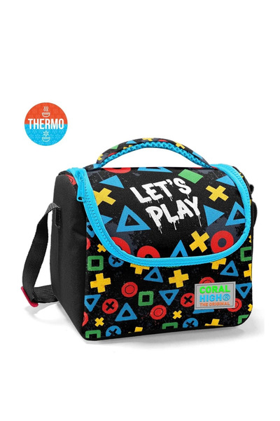 kidstalya Black Lets Play Written Patterned Thermo Lunch Box