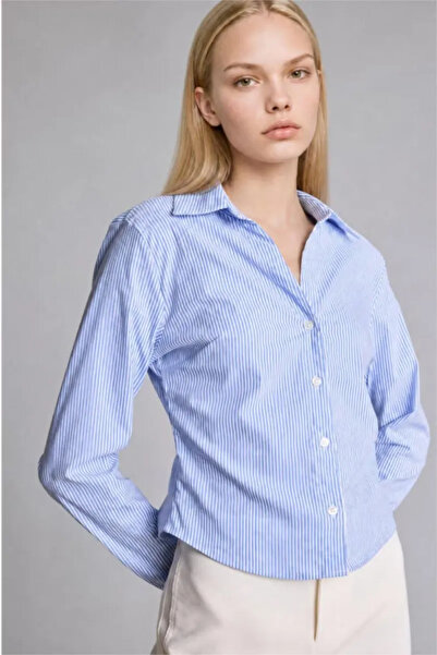 DeFacto Fitted Bengaline Long Sleeve Striped Blue Shirt D4013Ax26Au