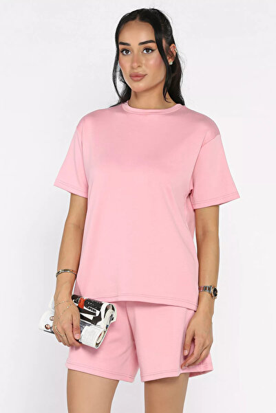 Aryena Pink Women's T-Shirt Shorts Two-Piece Set