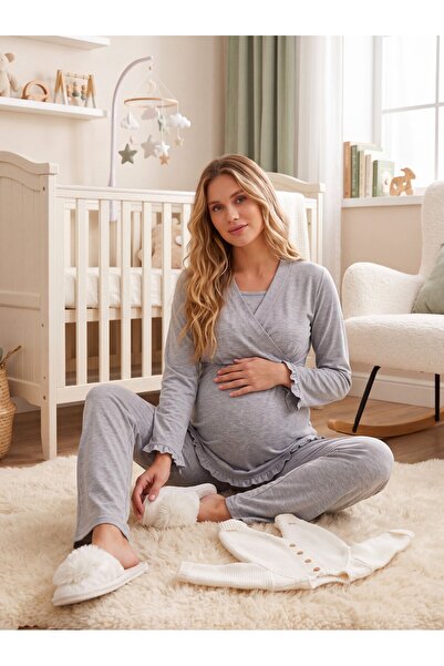 Lohusa Homewear طقم بيجامة للحوامل من القطن بنسبة 100%، تصميم جديد للموسم الج...