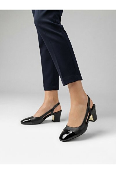 Rüya Shoes Thick Heel Comfortable Classic Heeled Genuine Leather Shoes - 7 cm