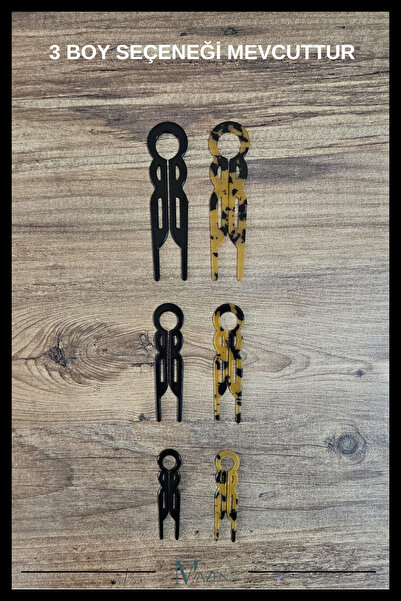 MAZEN 2 Adet Yuvarlak Model Hairpin Saç Topuz Tokası Çubuk Toka Siyah Leopar 11 cm