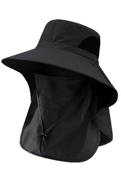 STARSTAR Black outdoor sun hat with detachable face and neck protection - ext...