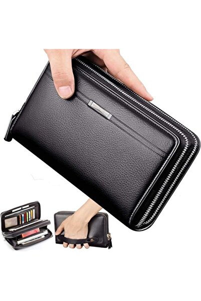 STARSTAR Long genuine leather wallet unisex black business card holder.