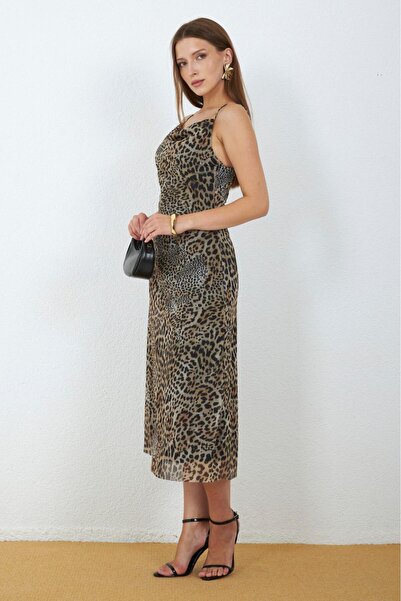 MY GRS Tulle Fabric Leopard Pattern Dress