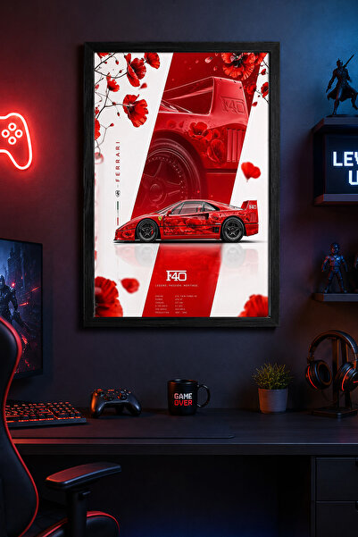 Charmbi Ferrari F40 Tablou modern de perete cu ramă neagră Poster cu finisaj ...