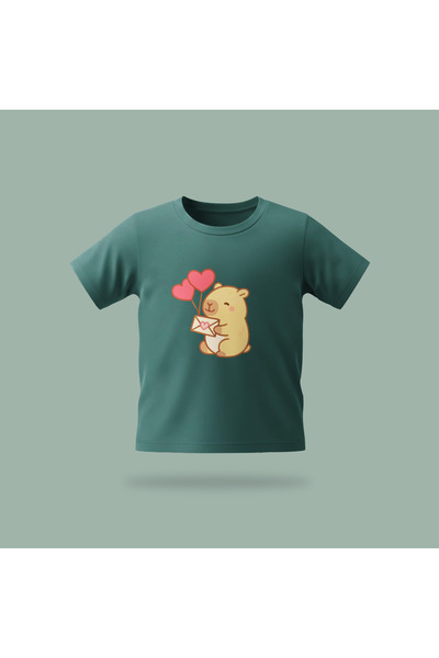 Erays Home Children's Capybara Send Love Patterned Printed T-Shirt 100% Cotto...