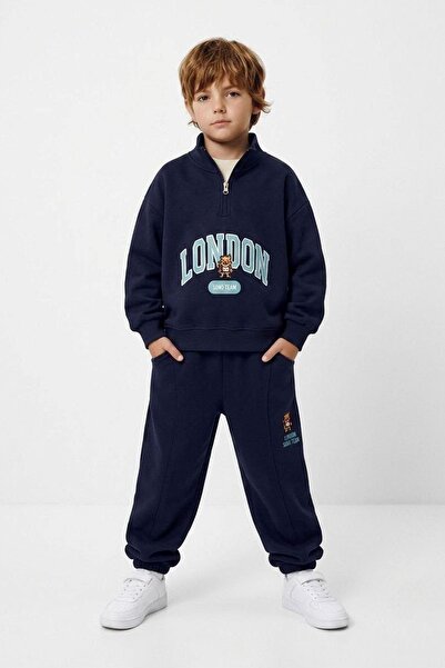 Minigimin Cicileri London Teddy Bear Embroidered Detailed Boys' Zippered Suit...
