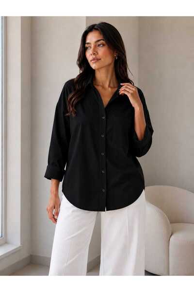 GİYİYORUM Women's Long Sleeve Basic Shirt with Pocket Detail