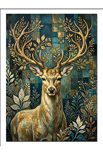 Artmeg Căprioară din pădure cu coarne aurii, pânză decorativă fantastică - Ta...