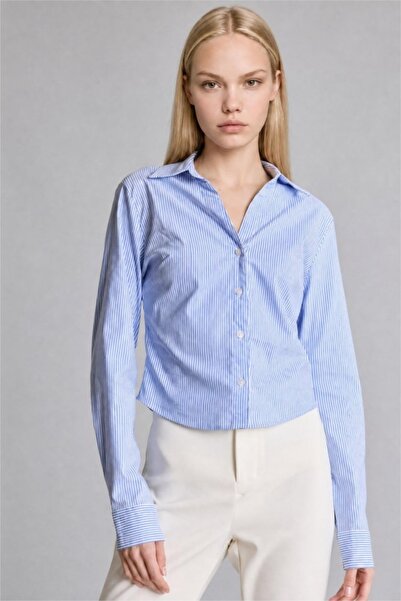 DeFacto Fitted Bengaline Long Sleeve Striped Blue Shirt D4013Ax26Au