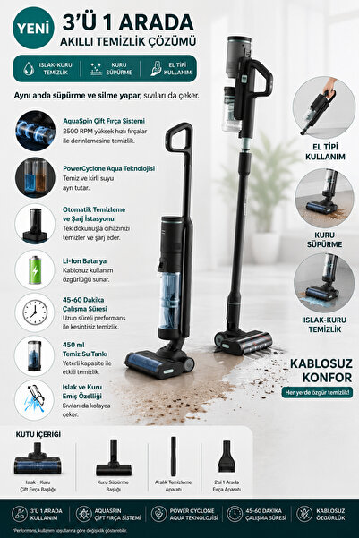 Philips Aquatrio 7000 Serisi XW7263 Kablosuz Islak Kuru Süpürge - Aquaspin Te...