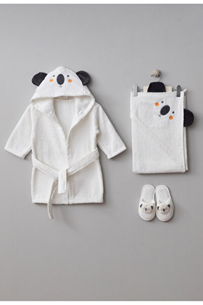 Bebitof Hooded Embroidered Baby Bathrobe Set (Bathrobe + Towel + Slippers)