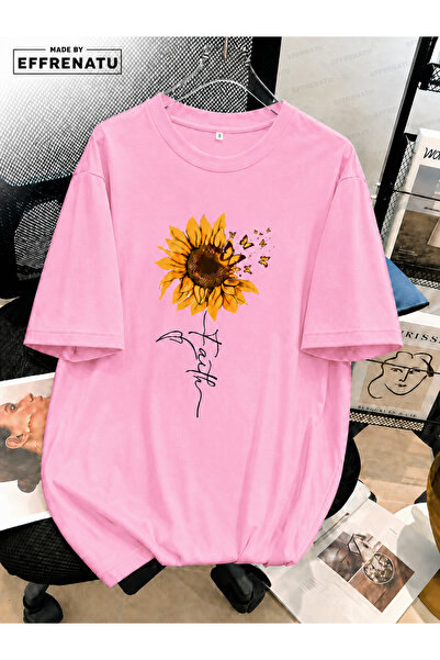 EFFRENATU Cute Sunflower Print Oversized T-Shirt in Distinctive Colors
