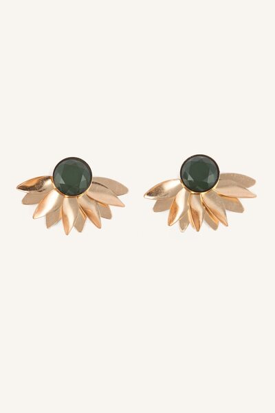 DeFacto Women's Dark Stone Leaf Motif Earrings I1589Axns
