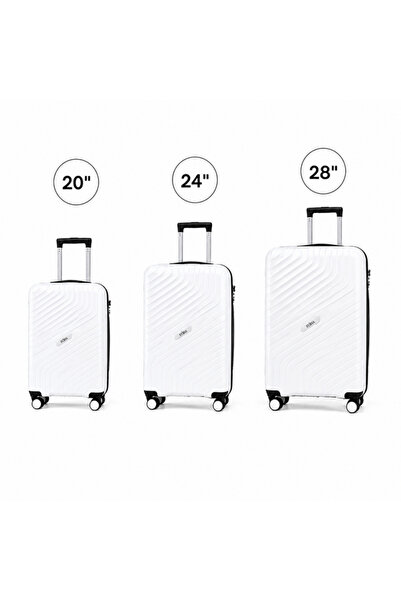 JollyMag Set 3 trollere de calatorie, valize albe de bagaje cu roti, 3 în 1, usoare si rezistente, WP17