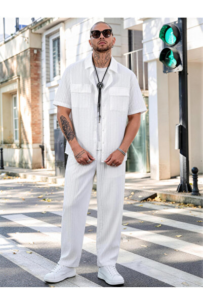 Take Two By Styli Men Plus Size Textured Shirt and Pants Co-ord Set