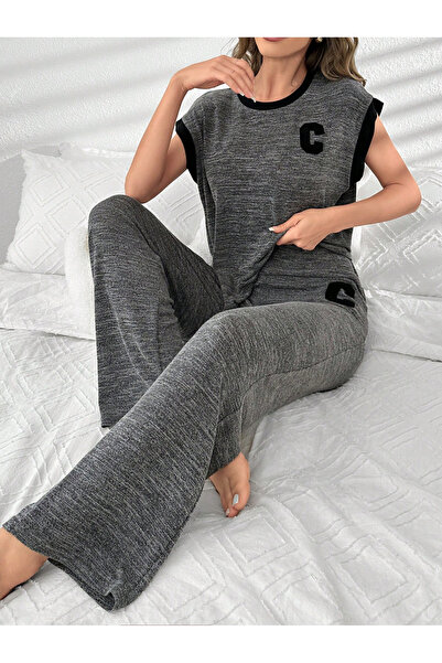 Take Two By Styli Charcoal Knitted Top and Pyjama Set